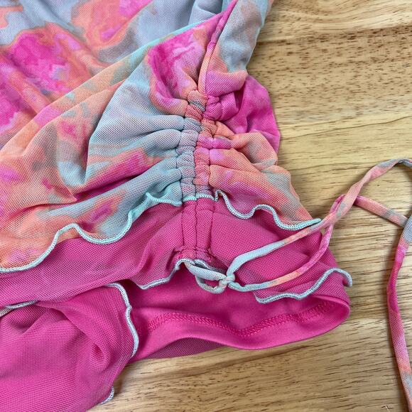 Wild Fable Women's Pink Tie-Dye Mesh Side Ruched Mini Skirt - Size Medium - NWT - Picture 4 of 7